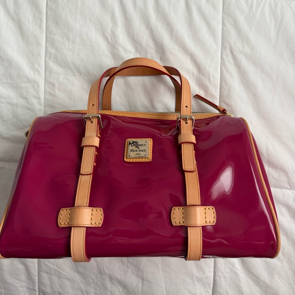 Dooney & Bourke Pink and Tan Satchel with Glossy Finish